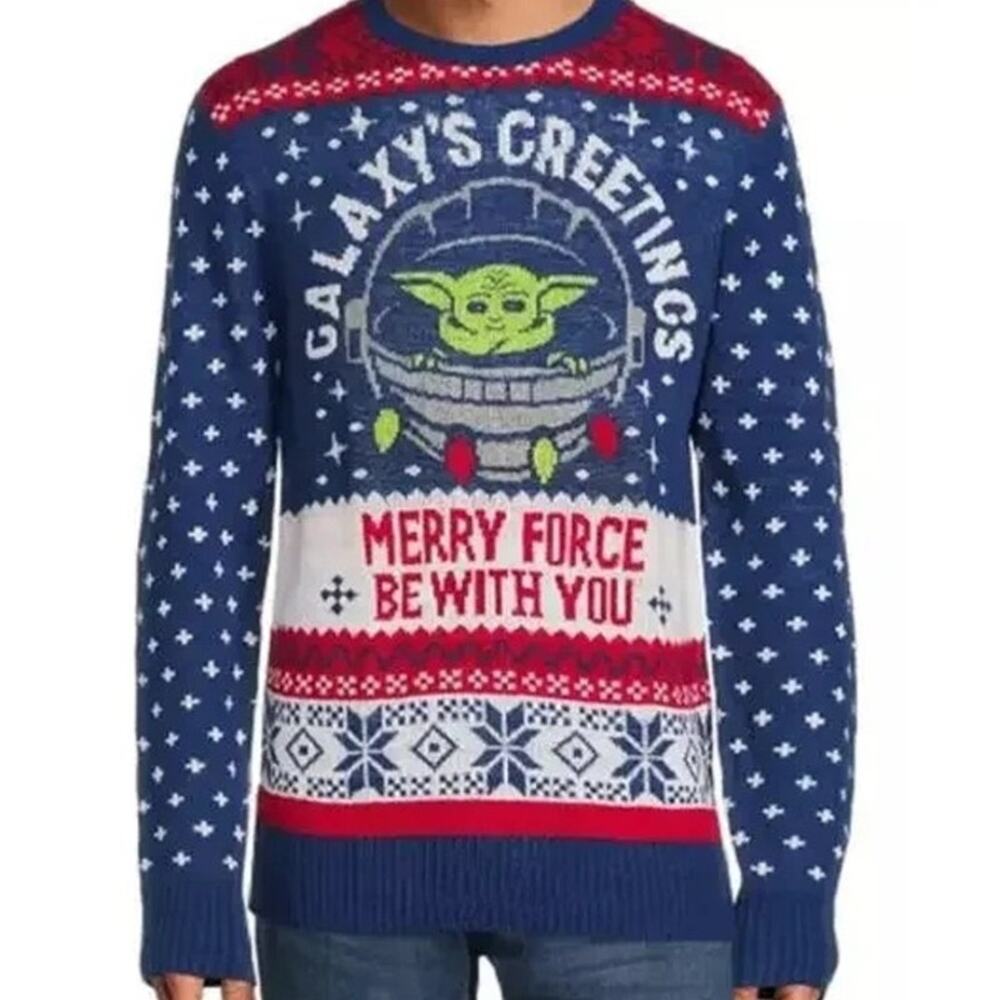 Star Wars Merry Force Be With You Unisex Christmas Sweater Yoda Size Med